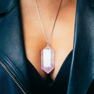 Hexagonal Amethyst Crystal Necklace With Real 925 Silver Cable Chain