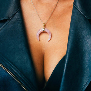 Rose Quartz Crystal Moon Necklace from The Rishis Are Back Collection