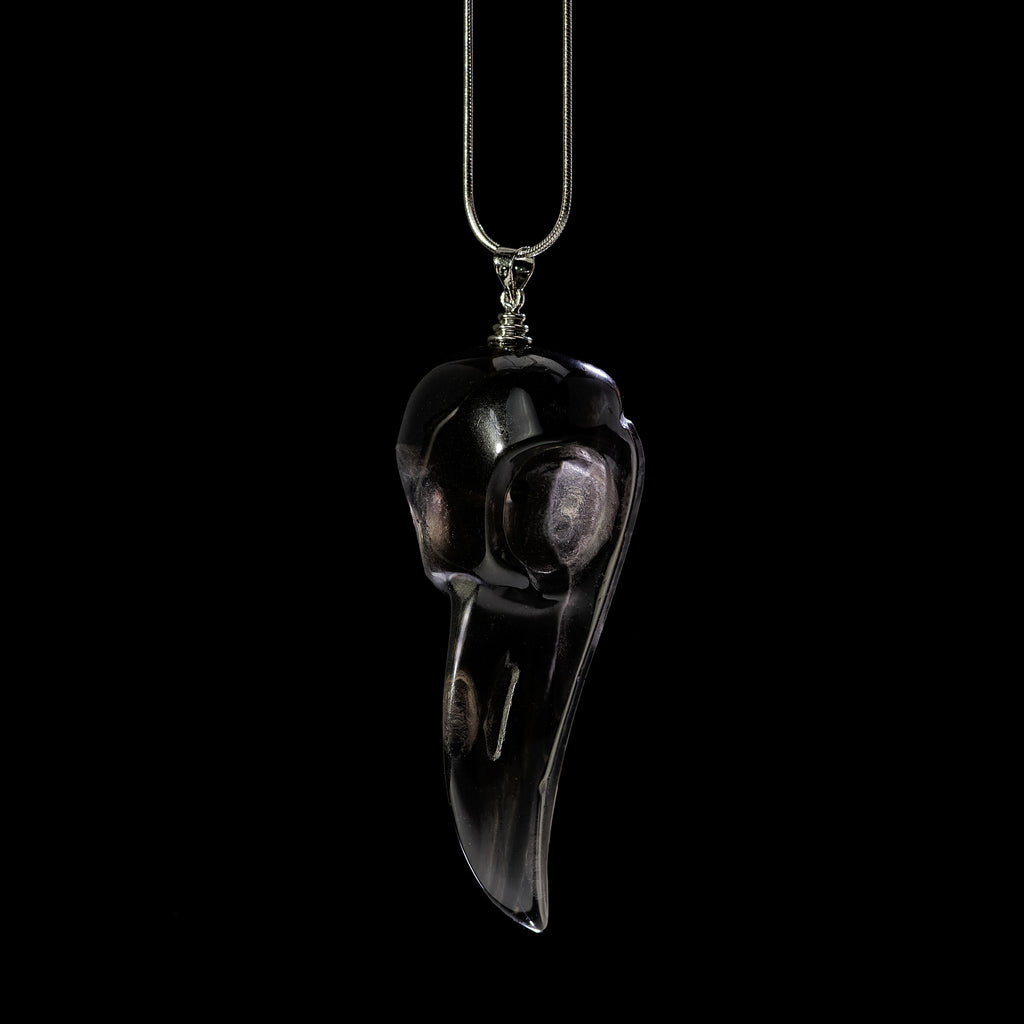 Black Obsidian Crystal Healing Raven Skull with Real Silver 925 Snake Chain from The Rishis Are Back Collection
