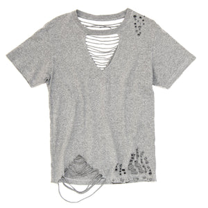 Authentic Distressed Cut Out T-Shirt Made From New Concrete Color T-Shirt