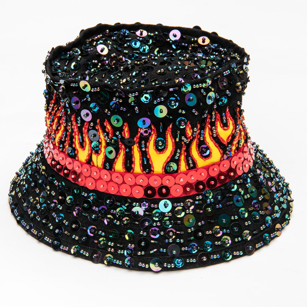 Red Glitter Flames Bucket Hat Sun Cap Flame Fire Y2k 2000s 90s